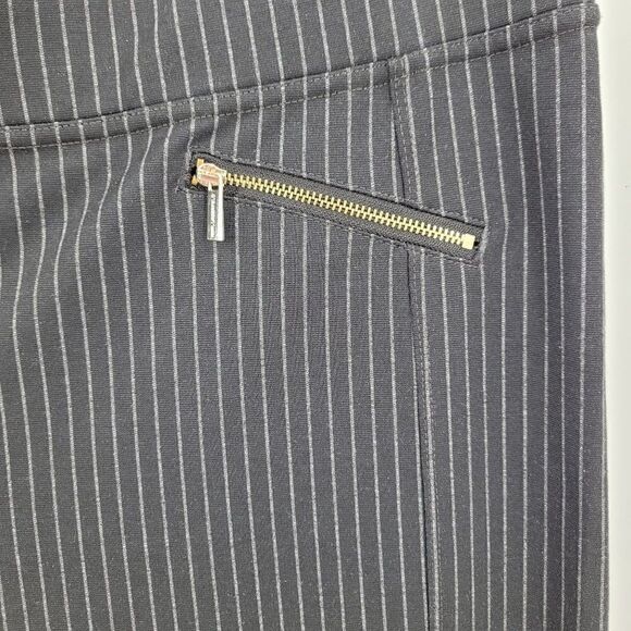 Karl Lagerfeld Mid Rise Stretch Pants 16 XL Black Gray Pinstripe Faux Zippers - Picture 6 of 14
